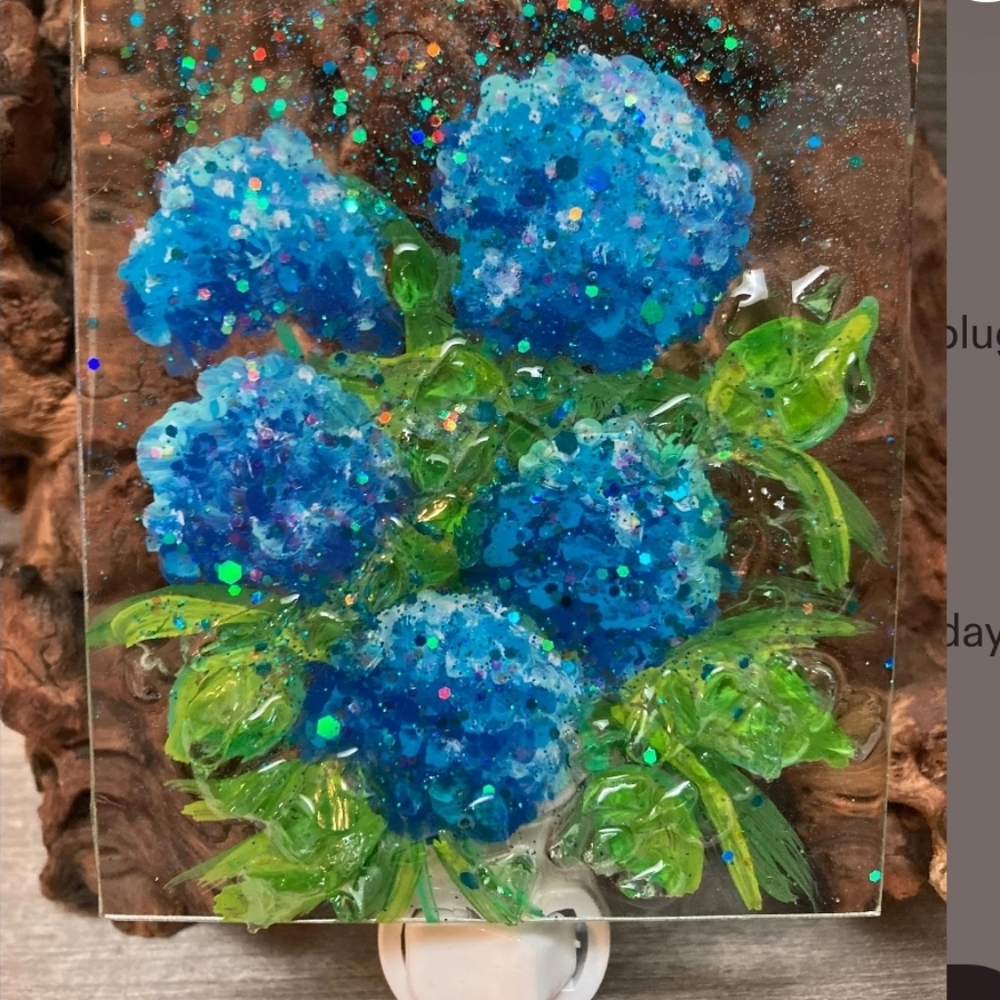 Hydrangea Blue and Green Floral Nightlight By CONSTANCE COLLECTION